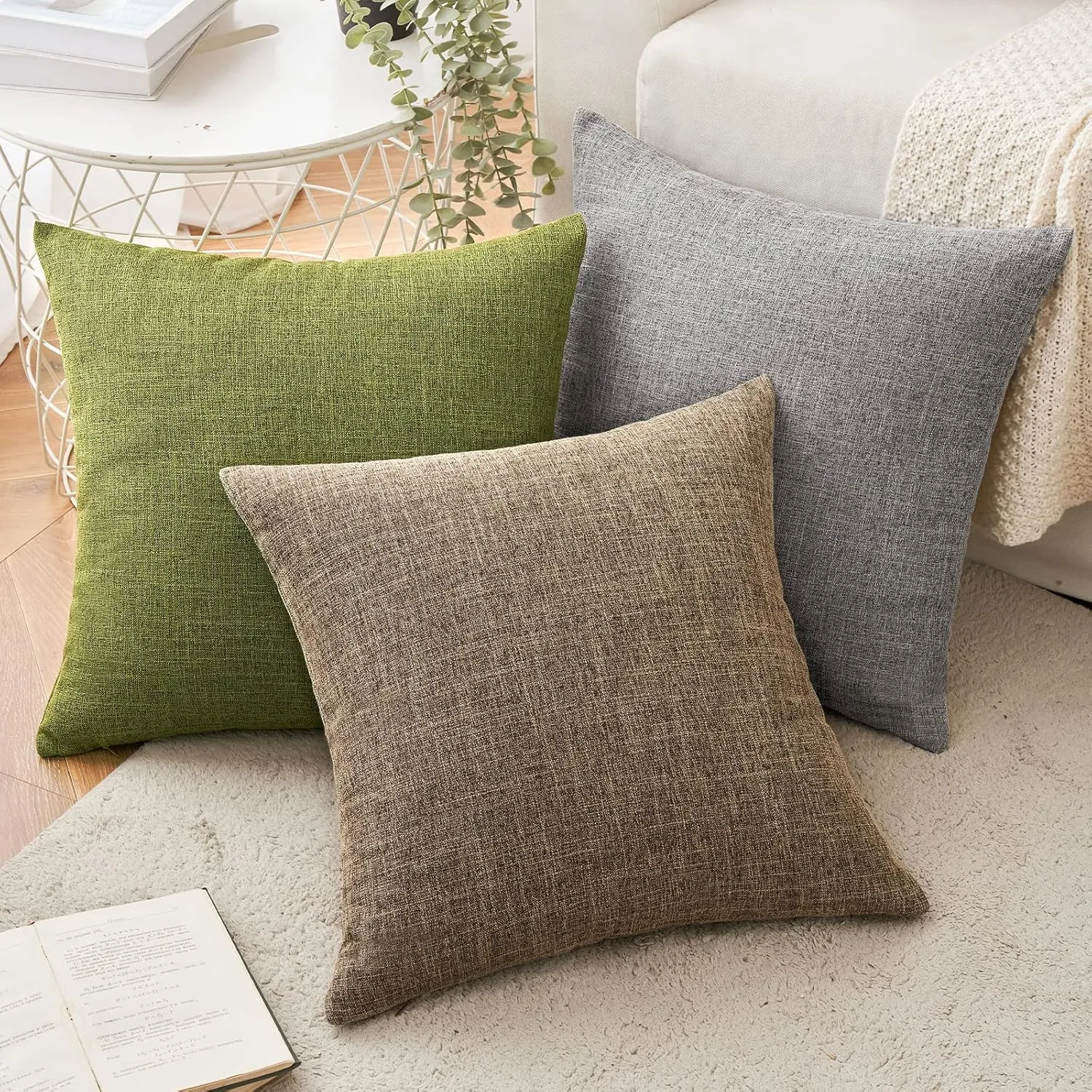 MIULEE Pack of 2 Decorative Linen Burlap Pillow Covers Farmhouse Boho Accent Pillowcases for Sofa Car Couch Bedroom Living Room Decor 20x20 Inch Brown