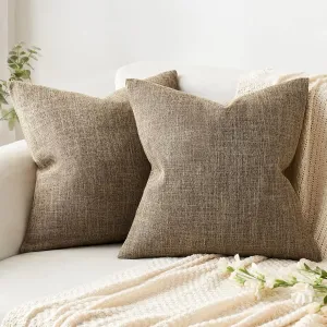 MIULEE Pack of 2 Decorative Linen Burlap Pillow Covers Farmhouse Boho Accent Pillowcases for Sofa Car Couch Bedroom Living Room Decor 20x20 Inch Brown