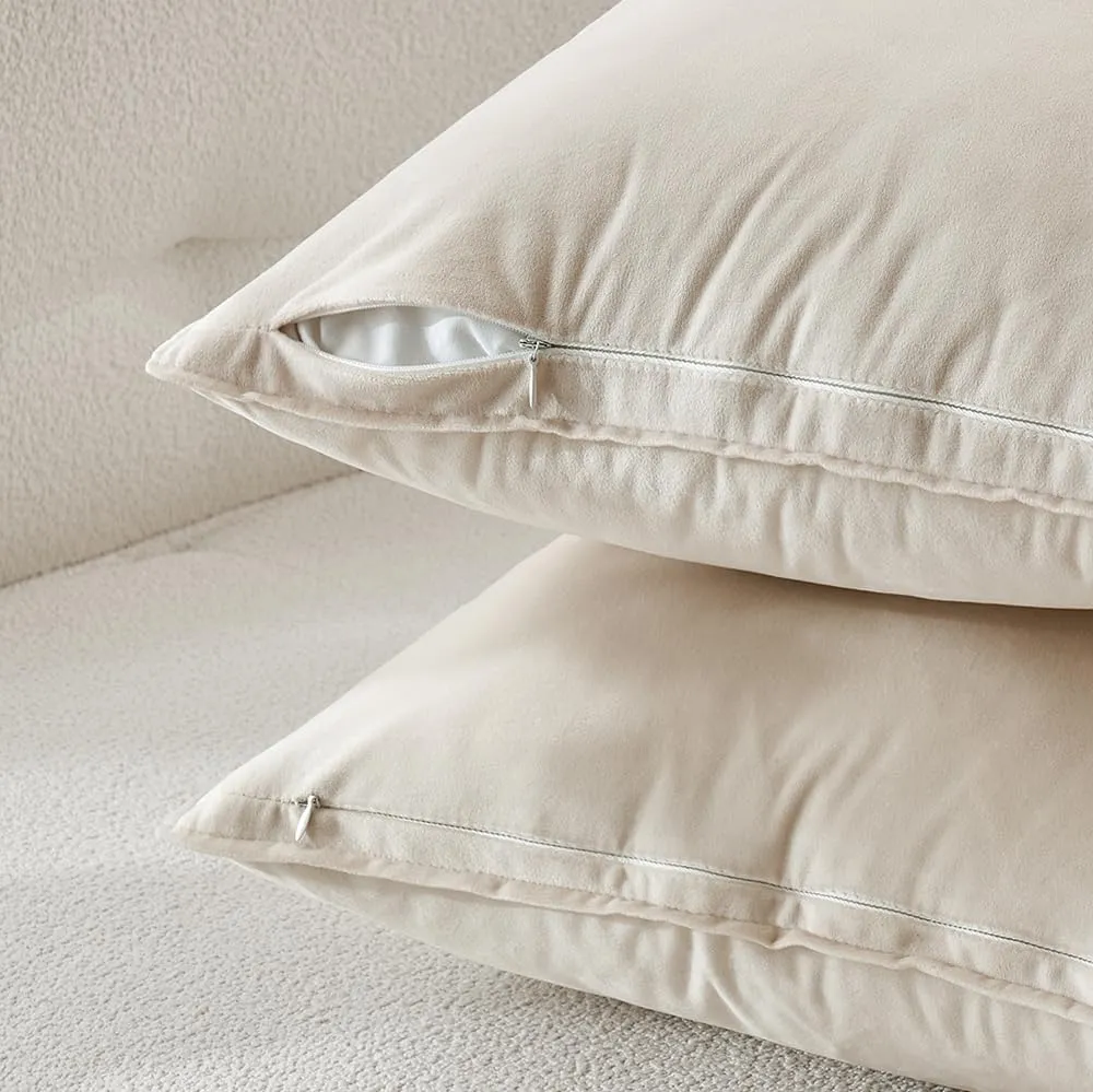 MIULEE Pack of 2 Decorative Velvet Throw Pillow Cover Soft Pillowcase Solid Square Cushion Case for Sofa Bedroom Car 16x16 Inch Cream White