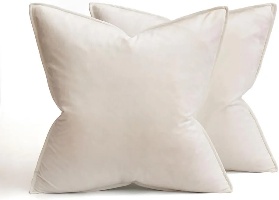 MIULEE Pack of 2 Decorative Velvet Throw Pillow Cover Soft Pillowcase Solid Square Cushion Case for Sofa Bedroom Car 16x16 Inch Cream White