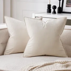 MIULEE Pack of 2 Decorative Velvet Throw Pillow Cover Soft Pillowcase Solid Square Cushion Case for Sofa Bedroom Car 16x16 Inch Cream White