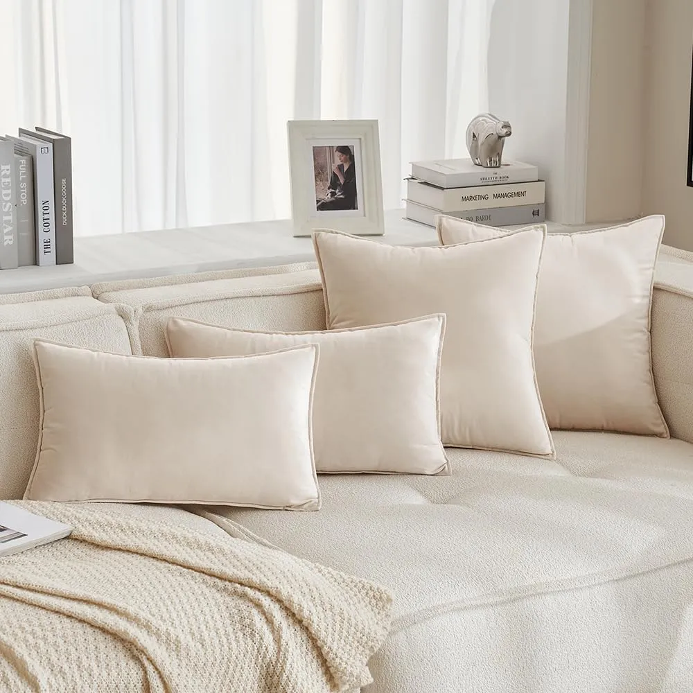 MIULEE Pack of 2 Decorative Velvet Throw Pillow Cover Soft Pillowcase Solid Square Cushion Case for Sofa Bedroom Car 16x16 Inch Cream White
