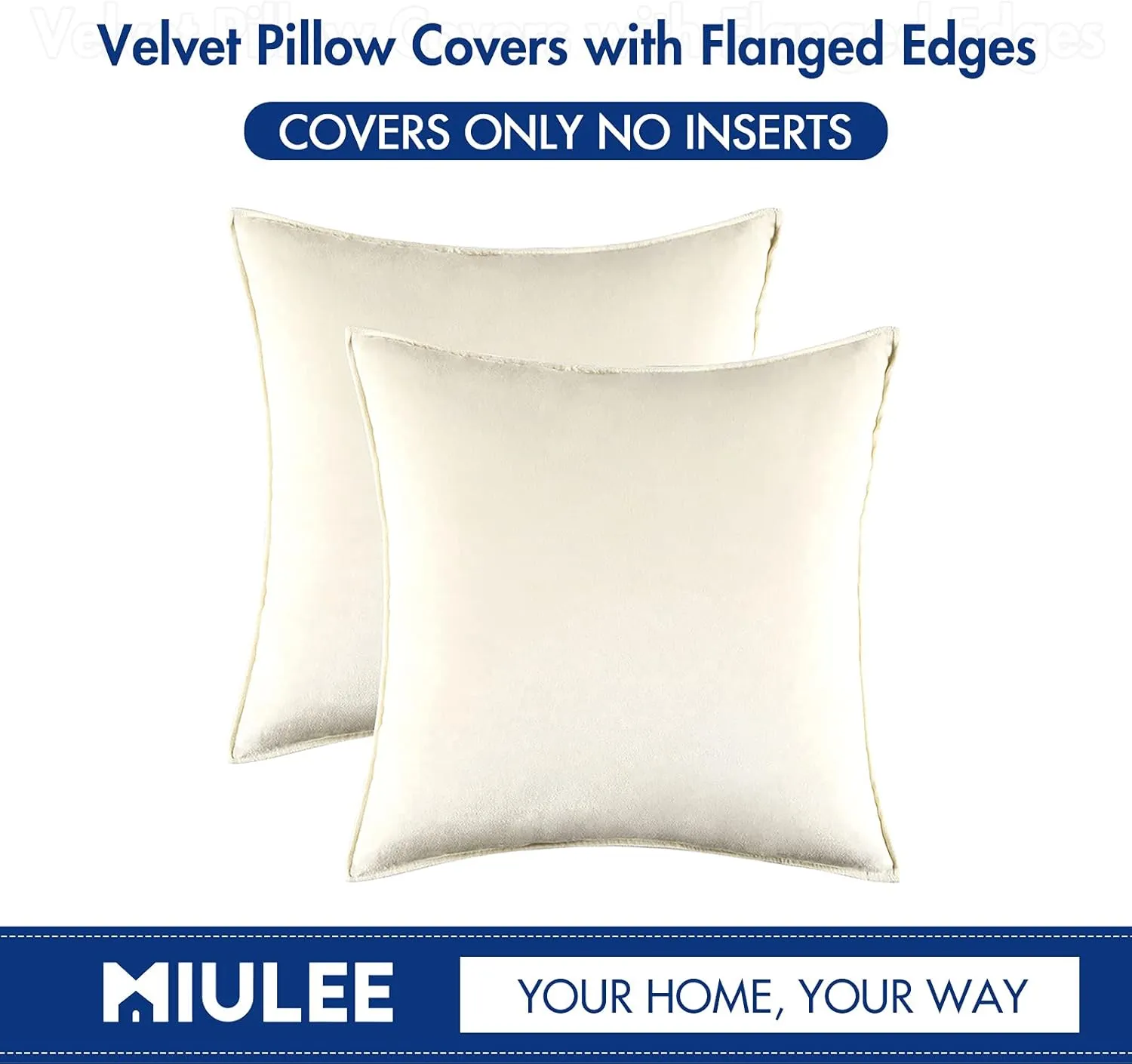 MIULEE Pack of 2 Decorative Velvet Throw Pillow Cover Soft Pillowcase Solid Square Cushion Case for Sofa Bedroom Car 16x16 Inch Cream White