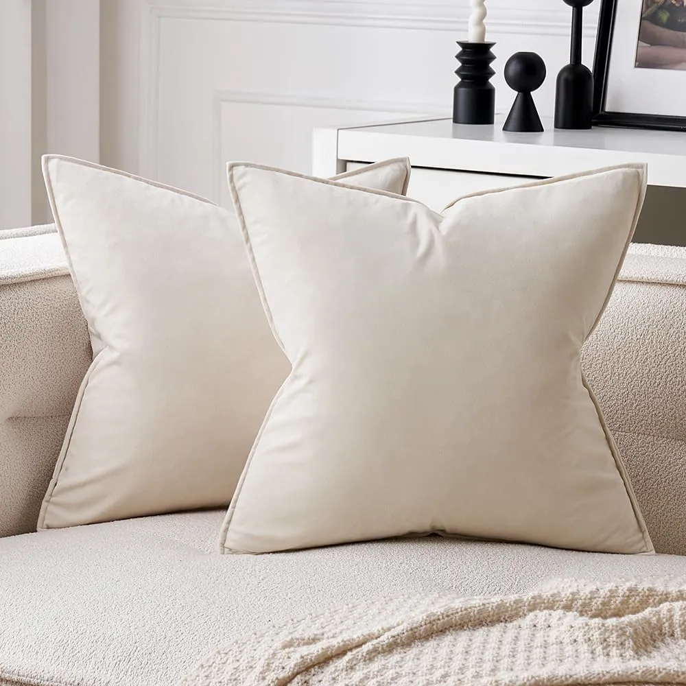 MIULEE Pack of 2 Decorative Velvet Throw Pillow Cover Soft Pillowcase Solid Square Cushion Case for Sofa Bedroom Car 16x16 Inch Cream White