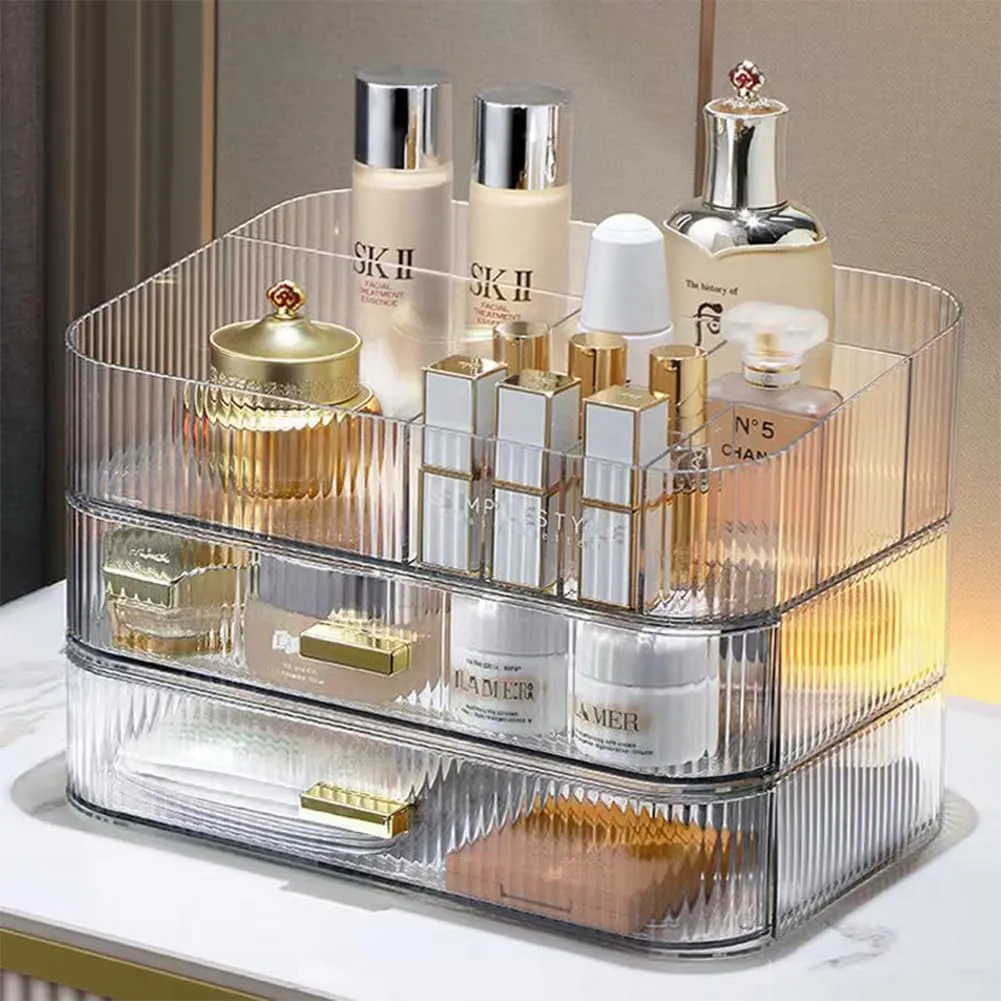 MIUOPUR Stackable Makeup Organizer Drawers, Bathroom Vanity Organizers and Storage, Ideal for Desk and Dresser Countertops, Great for Cosmetics, skincare, Lipsticks, Nail Care -Clear