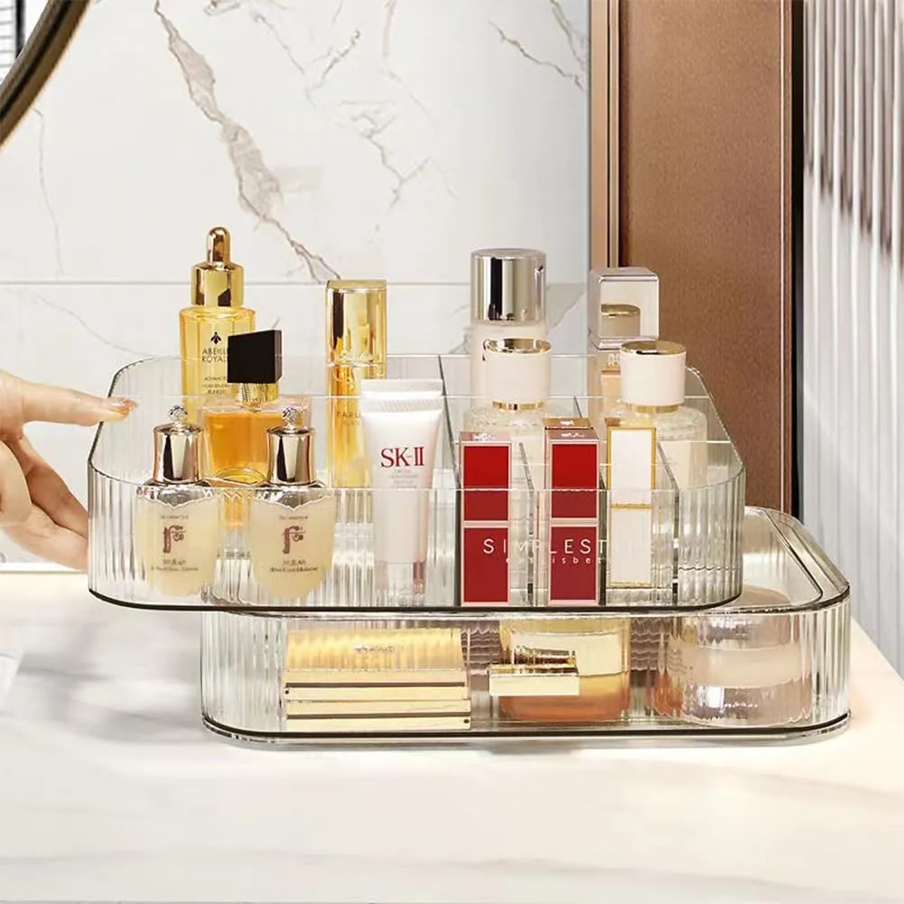 MIUOPUR Stackable Makeup Organizer Drawers, Bathroom Vanity Organizers and Storage, Ideal for Desk and Dresser Countertops, Great for Cosmetics, skincare, Lipsticks, Nail Care -Clear