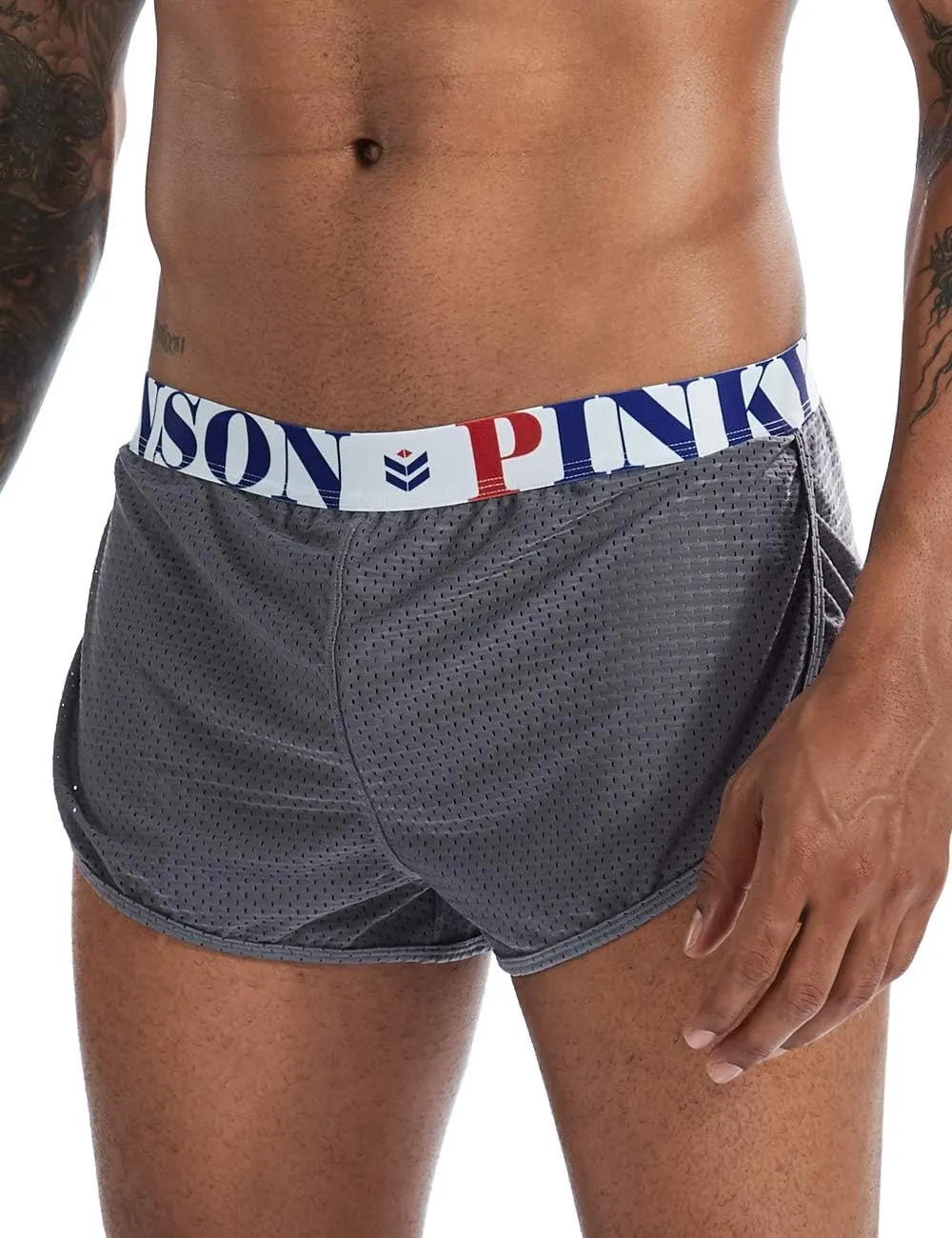 MIZOK Men's Slit Side Bodybuilding Shorts Breathable Mesh Workout Yoga Short