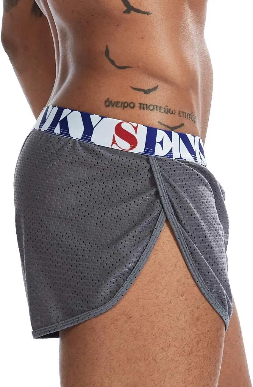 MIZOK Men's Slit Side Bodybuilding Shorts Breathable Mesh Workout Yoga Short