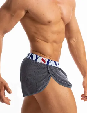 MIZOK Men's Slit Side Bodybuilding Shorts Breathable Mesh Workout Yoga Short