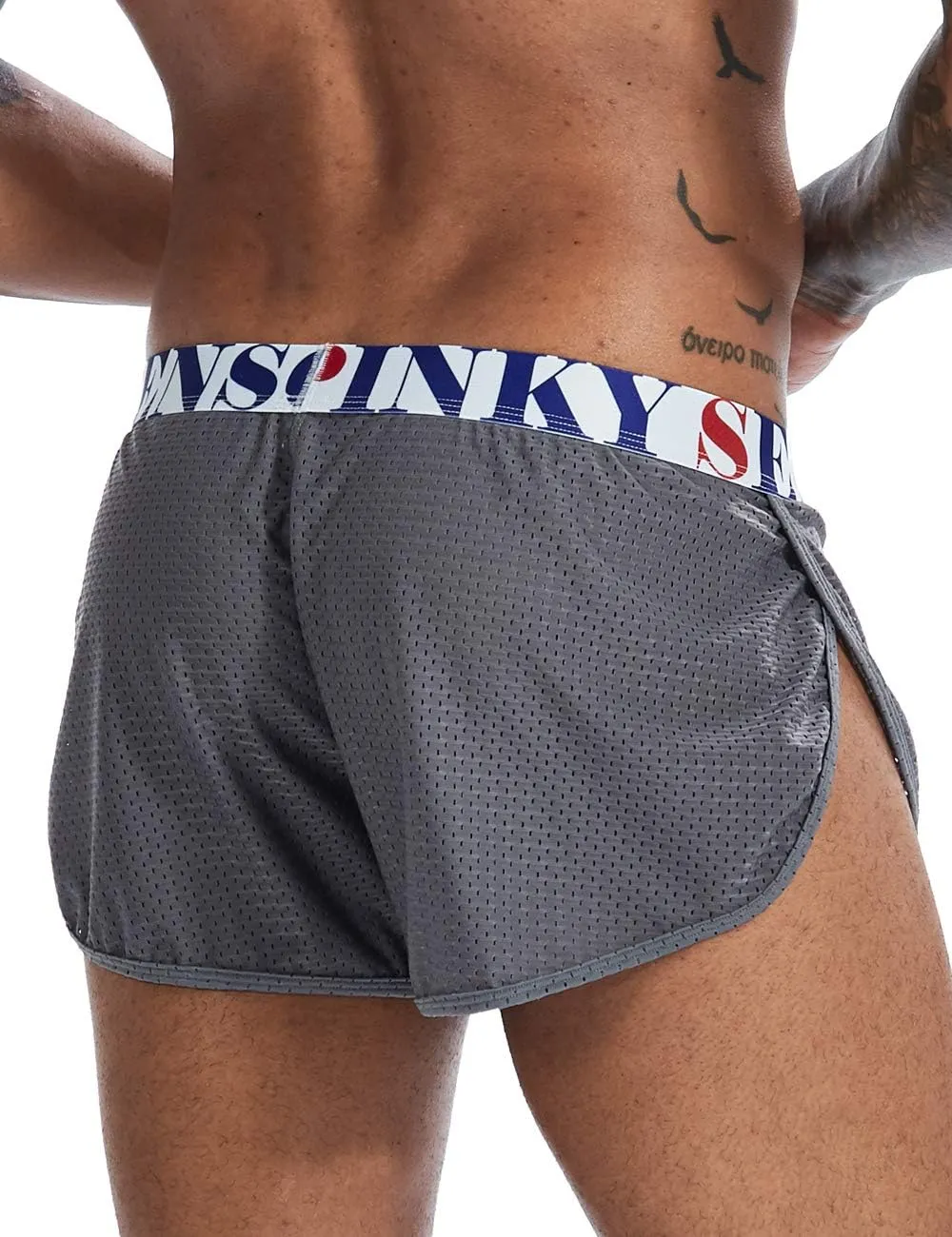 MIZOK Men's Slit Side Bodybuilding Shorts Breathable Mesh Workout Yoga Short