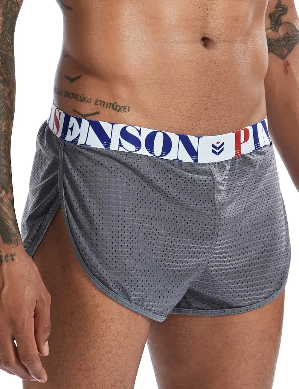MIZOK Men's Slit Side Bodybuilding Shorts Breathable Mesh Workout Yoga Short