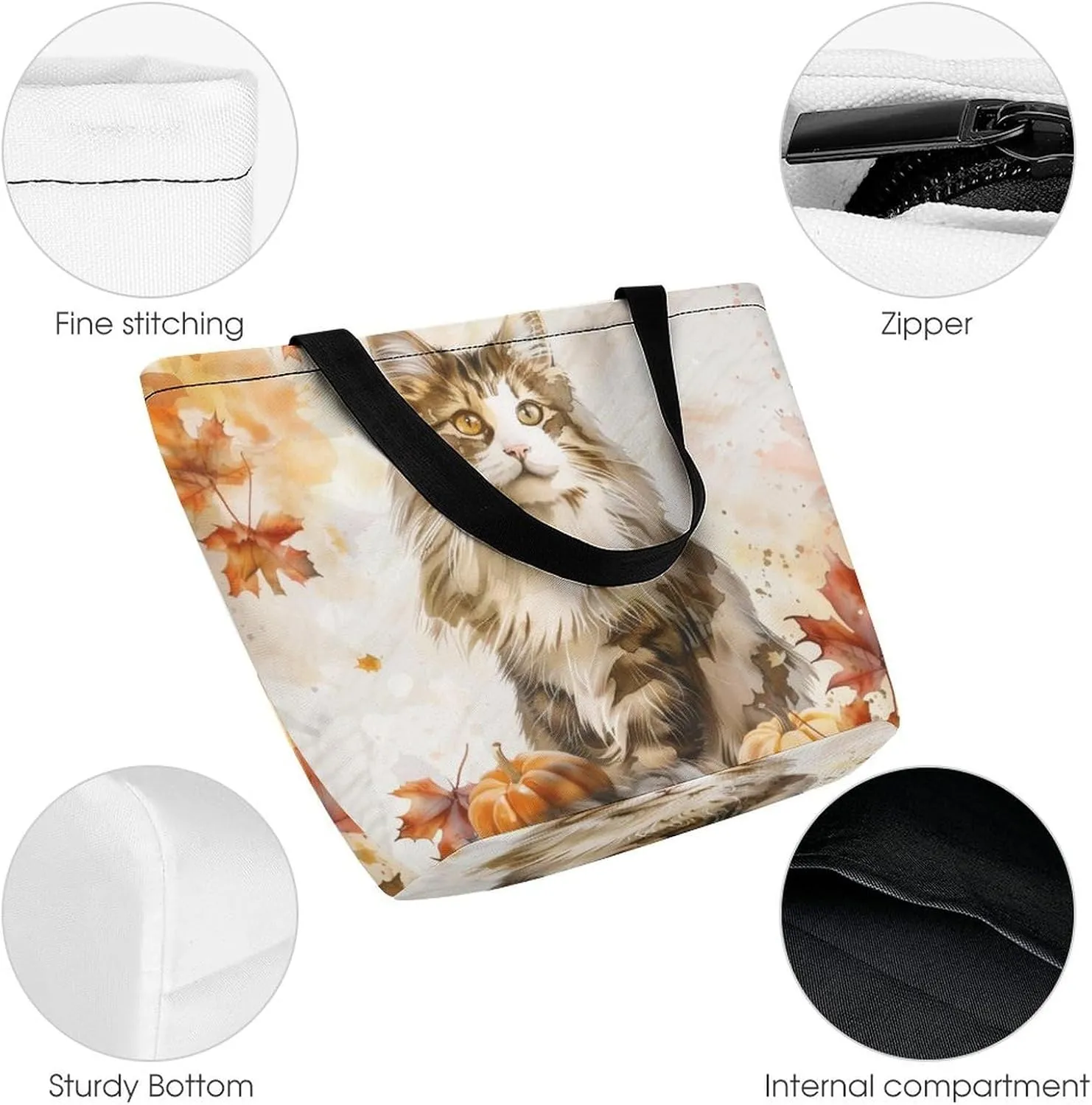 MoBlinko Cat Fall Women Tote Bags Yoga Reusable Grocery Bagsshoulder Bag Handbag with Zipper