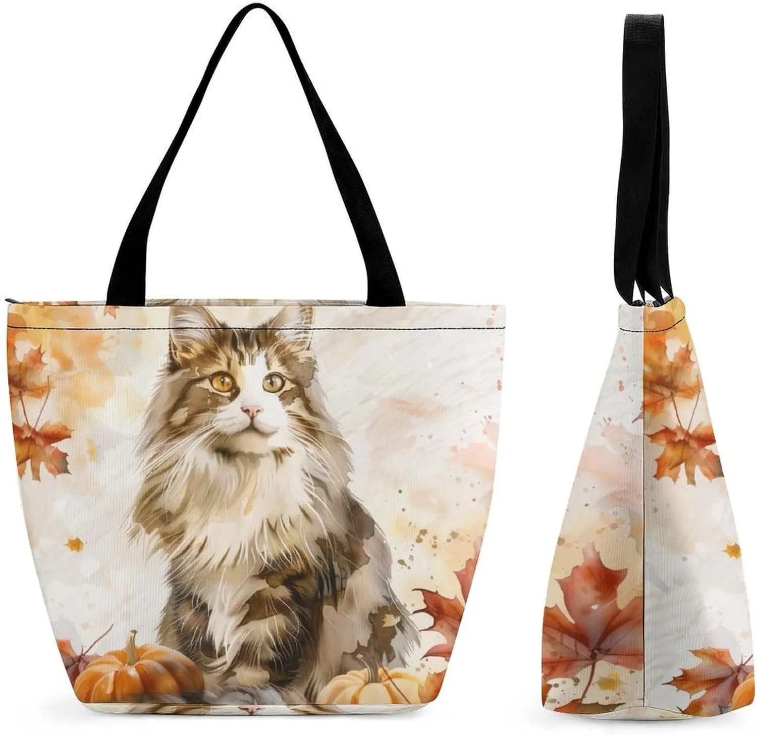MoBlinko Cat Fall Women Tote Bags Yoga Reusable Grocery Bagsshoulder Bag Handbag with Zipper