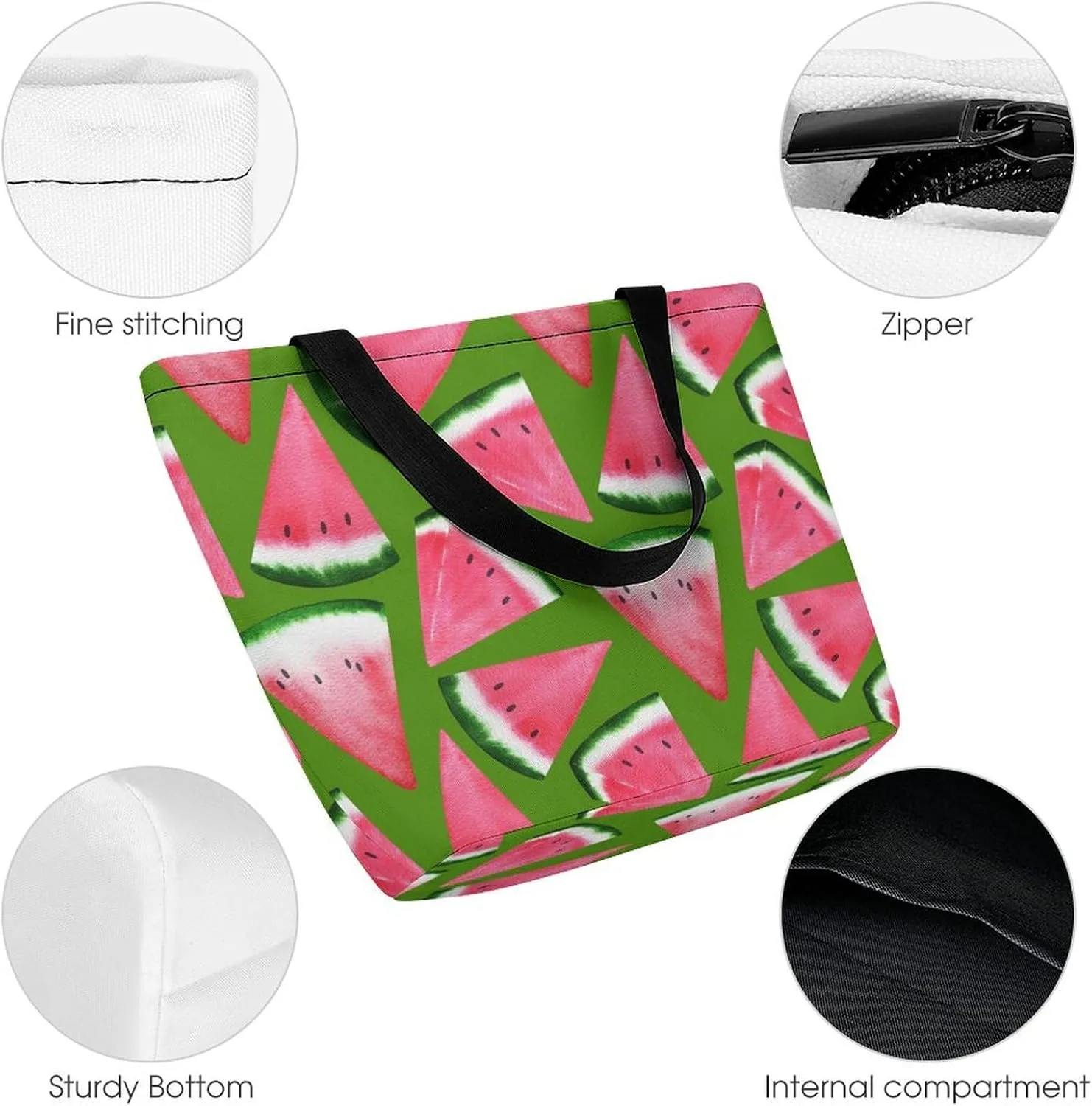MoBlinko Pink Juicy Watermelon Womens Tote Bags Reusable Yoga Shoulder Bag Handbag with Zipper for Grocery Shopping Gifts