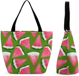 MoBlinko Pink Juicy Watermelon Womens Tote Bags Reusable Yoga Shoulder Bag Handbag with Zipper for Grocery Shopping Gifts