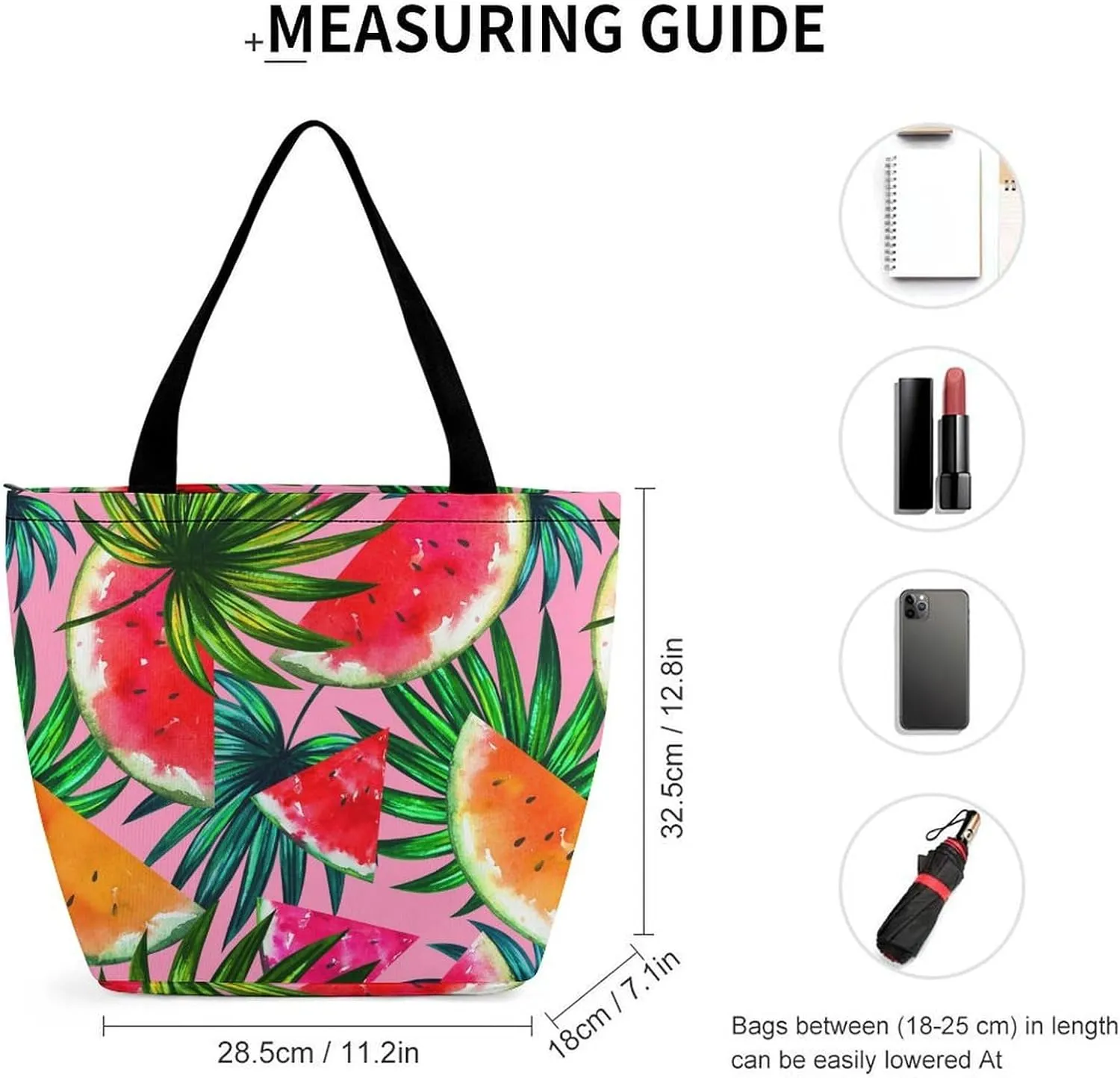 MoBlinko Pink Juicy Watermelon Womens Tote Bags Reusable Yoga Shoulder Bag Handbag with Zipper for Grocery Shopping Gifts