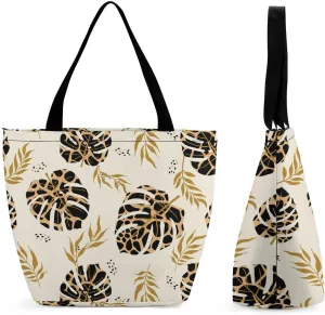 MoBlinko Tropical Monstera Leaves Women Tote Bags Reusable Yoga Shoulder Bag Handbag with Zipper for Dog Lover Gift