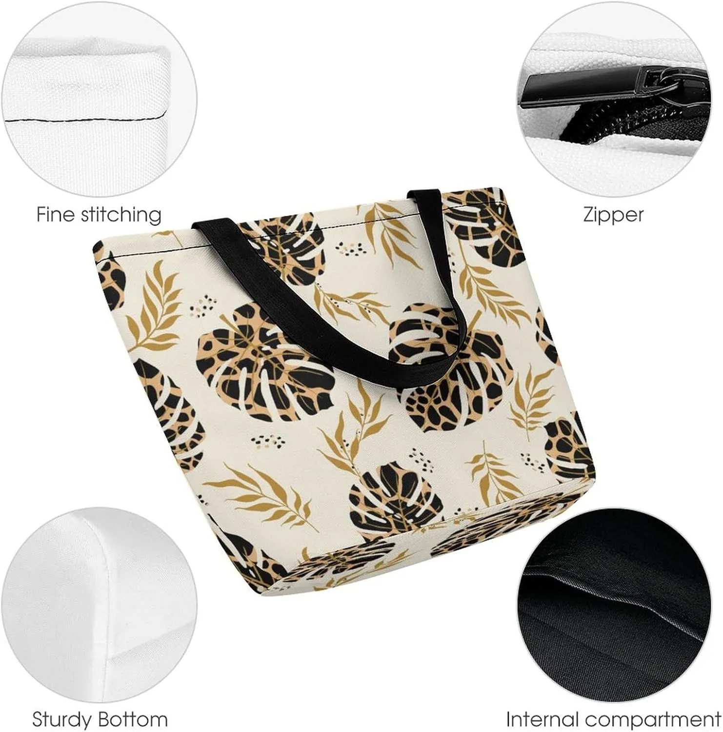 MoBlinko Tropical Monstera Leaves Women Tote Bags Reusable Yoga Shoulder Bag Handbag with Zipper for Dog Lover Gift