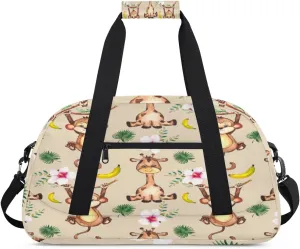 Monkey Giraffe Gym Duffel Bag for Men Women Flower Leaves Sports Tote Bag with Adjustable Shoulder Strap for Dance Gymnastics Traveling Outdoor Camping Overnight Stay