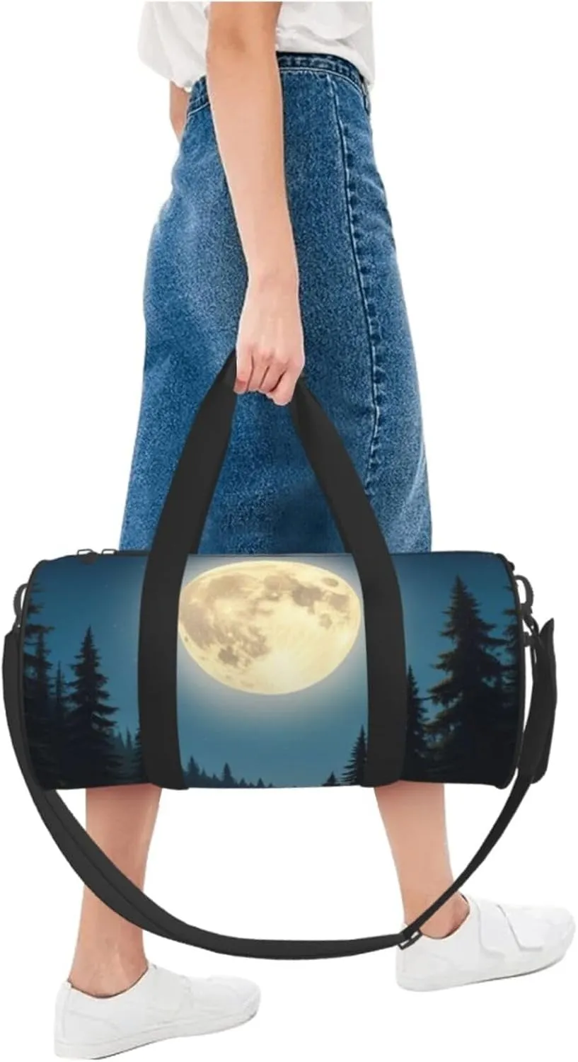Moonlit Canoe River Printed Travel Bag,Round Personal Item Storage bag,Foldie Duffel Bag for Traveling Vacation,Fitness,Sports