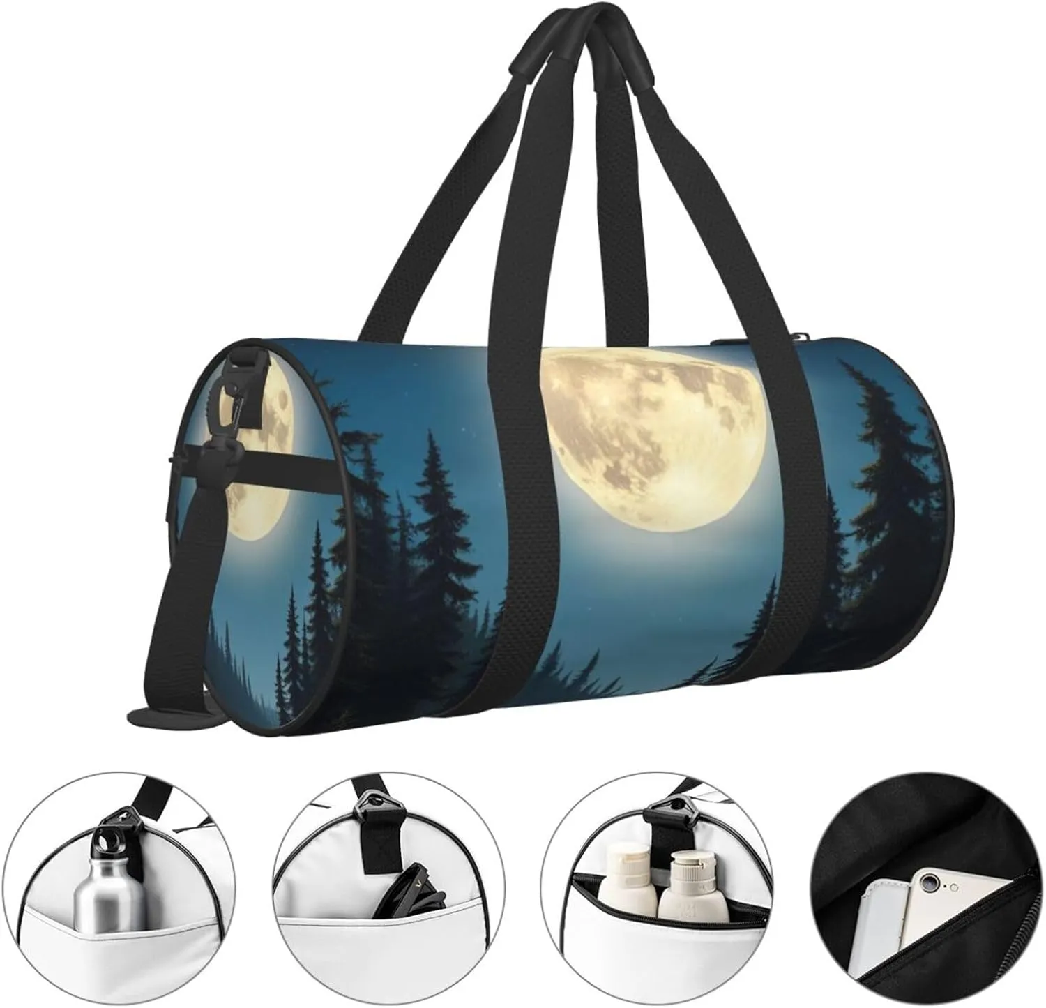 Moonlit Canoe River Printed Travel Bag,Round Personal Item Storage bag,Foldie Duffel Bag for Traveling Vacation,Fitness,Sports