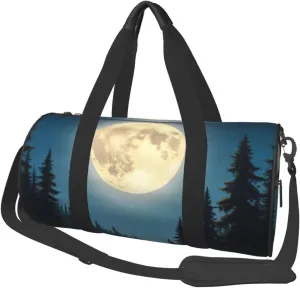 Moonlit Canoe River Printed Travel Bag,Round Personal Item Storage bag,Foldie Duffel Bag for Traveling Vacation,Fitness,Sports