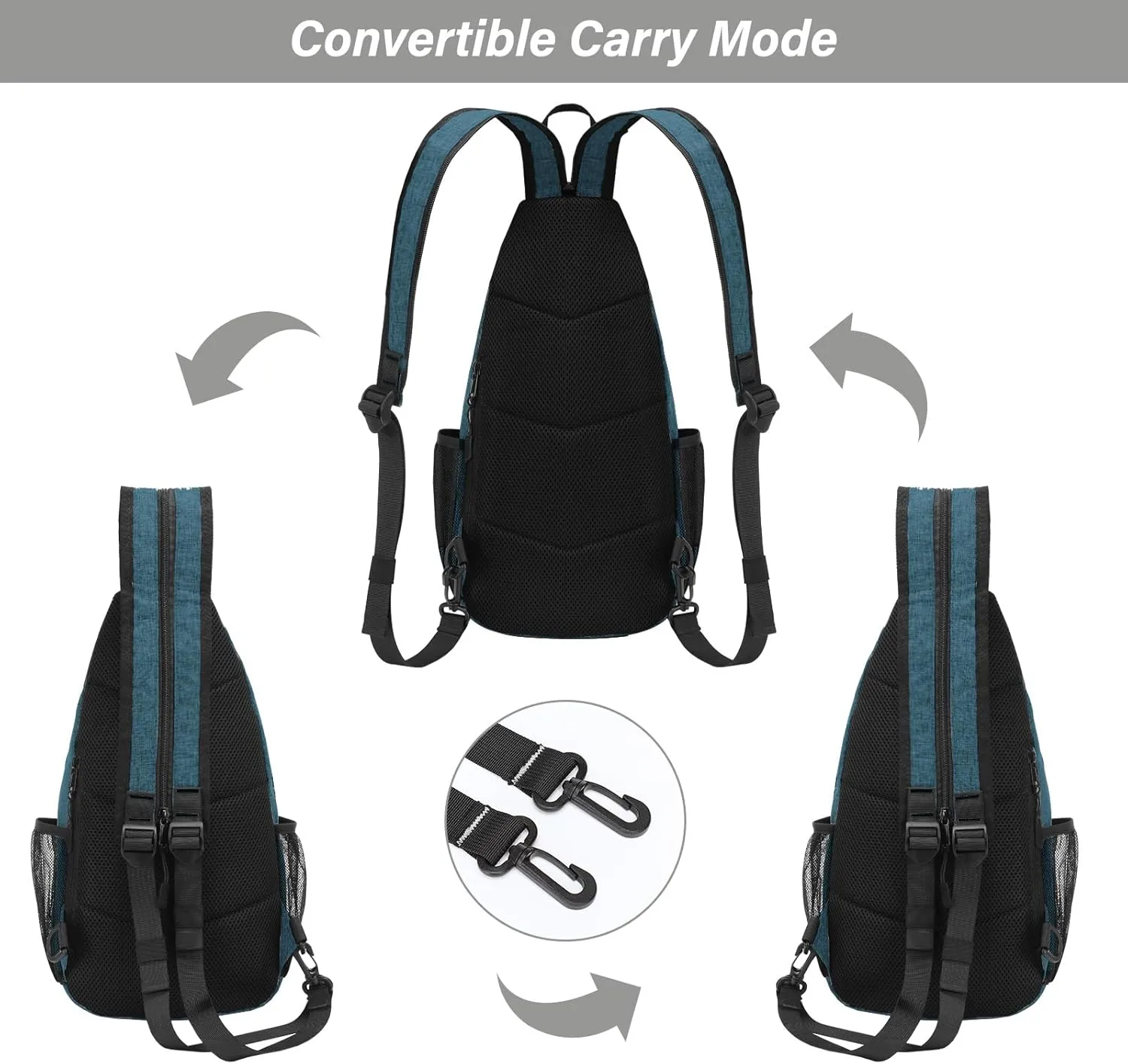 MOSISO Sling Backpack Travel Hiking Daypack, Double Layer Crossbody Sling Bag Convertible Backpack with Front Vertical Pocket