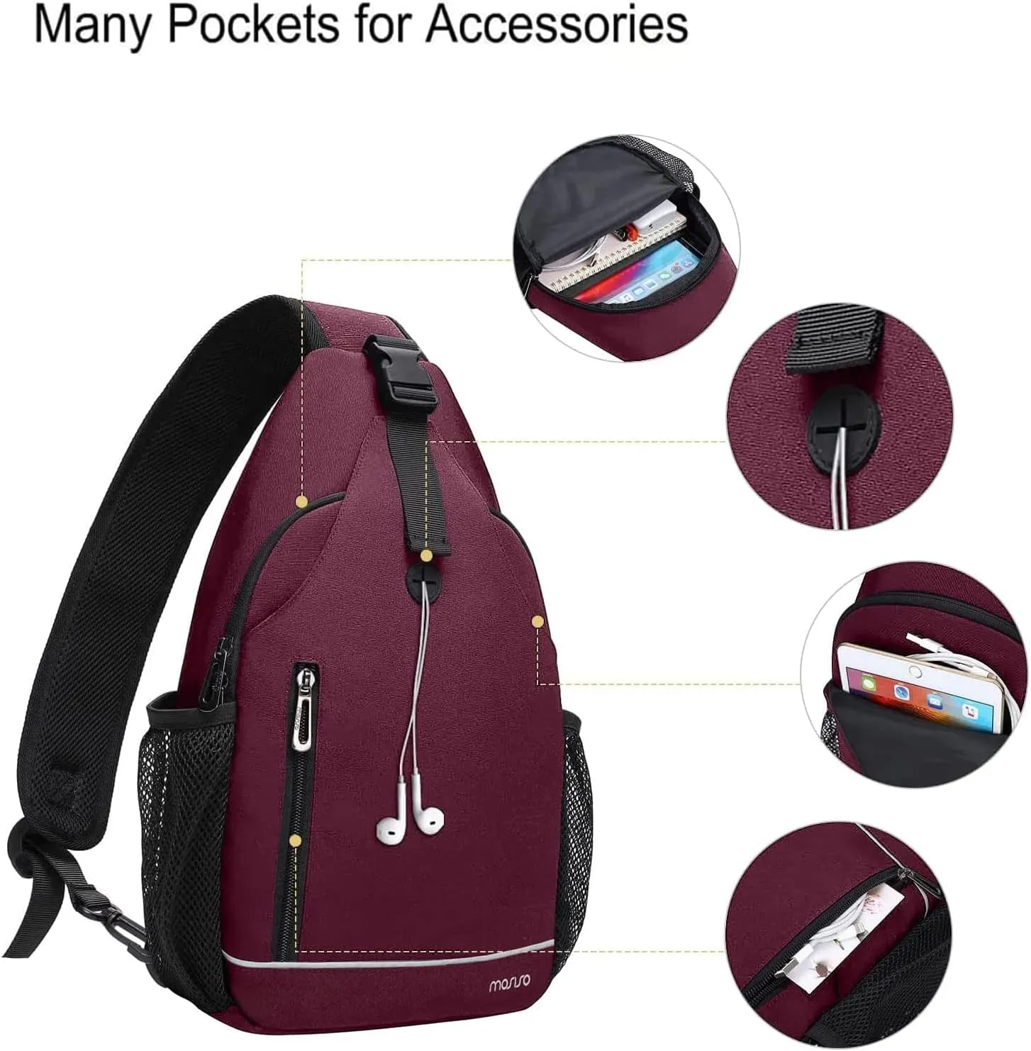 MOSISO Sling Backpack,Multipurpose Travel Hiking Daypack Rope Crossbody Shoulder Bag with Front Buckle Pouch&Reflective Strip