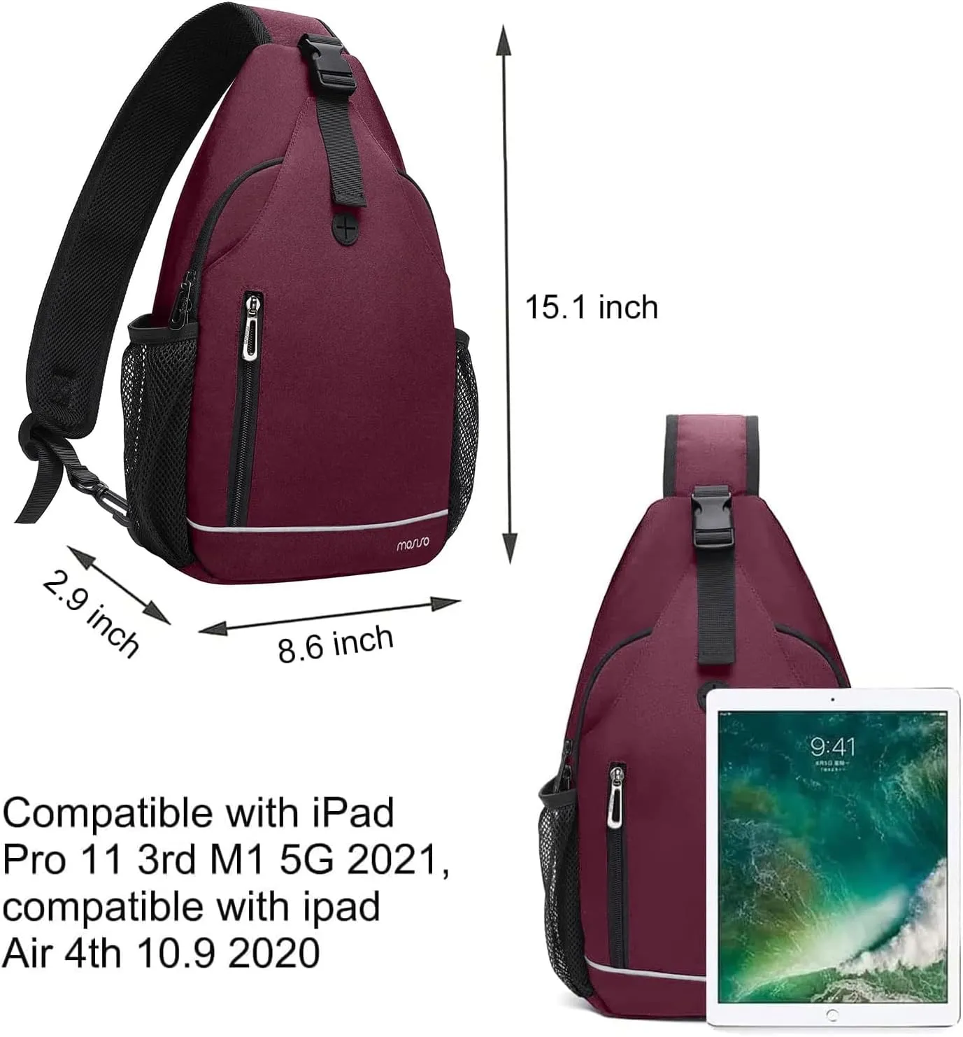 MOSISO Sling Backpack,Multipurpose Travel Hiking Daypack Rope Crossbody Shoulder Bag with Front Buckle Pouch&Reflective Strip