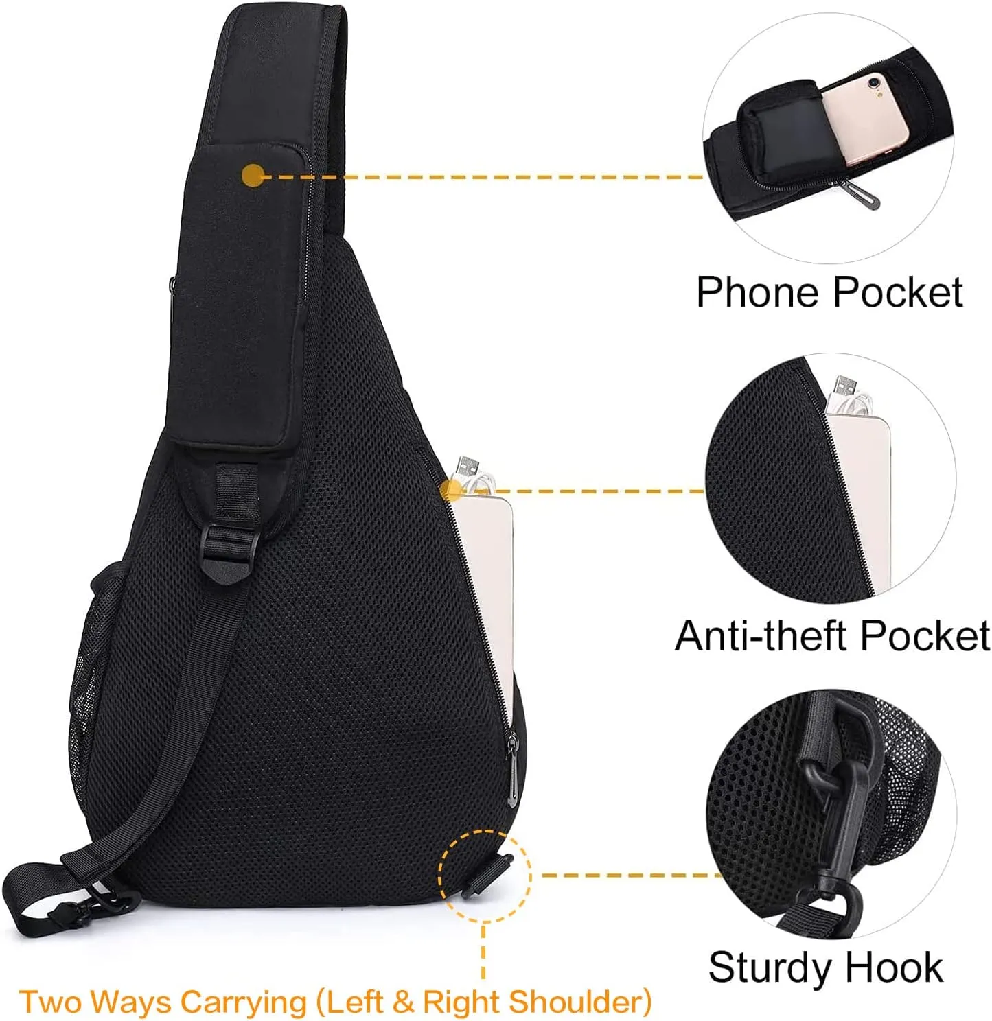 MOSISO Sling Hiking Backpack,Travel Daypack Fan-shaped Rope Crossbody Shoulder Bag