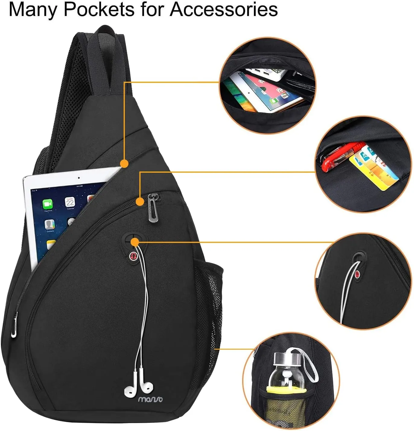MOSISO Sling Hiking Backpack,Travel Daypack Fan-shaped Rope Crossbody Shoulder Bag