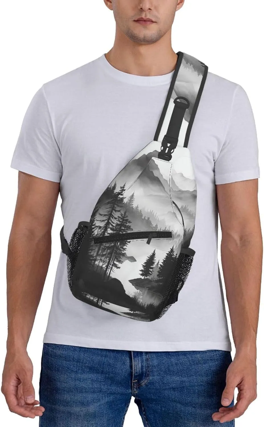 Mountain Lake Tree Landscape Crossbody Sling Bag For Women Men Fashion Chest Bag Shoulder Bag Sling Backpack Travel Hiking Casual Sport Daypack