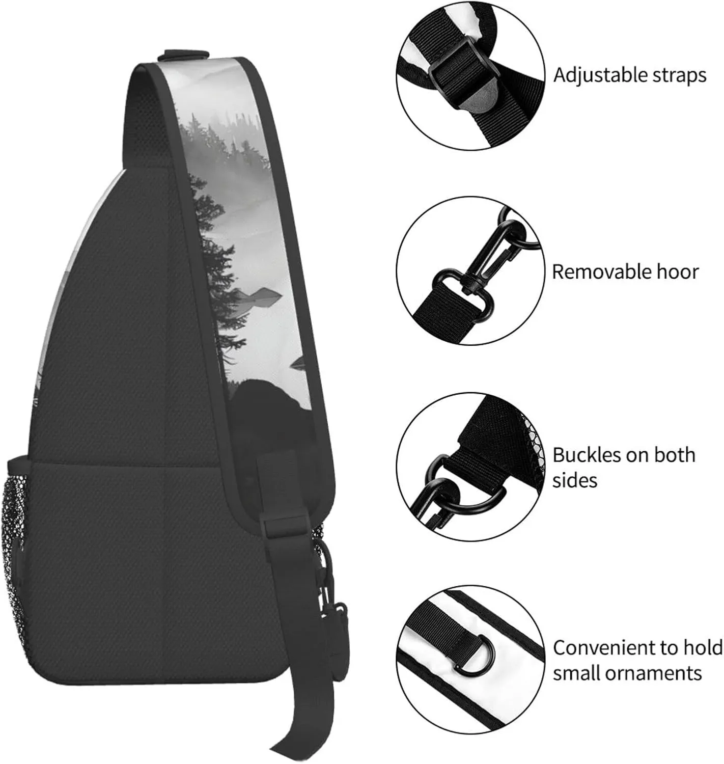 Mountain Lake Tree Landscape Crossbody Sling Bag For Women Men Fashion Chest Bag Shoulder Bag Sling Backpack Travel Hiking Casual Sport Daypack