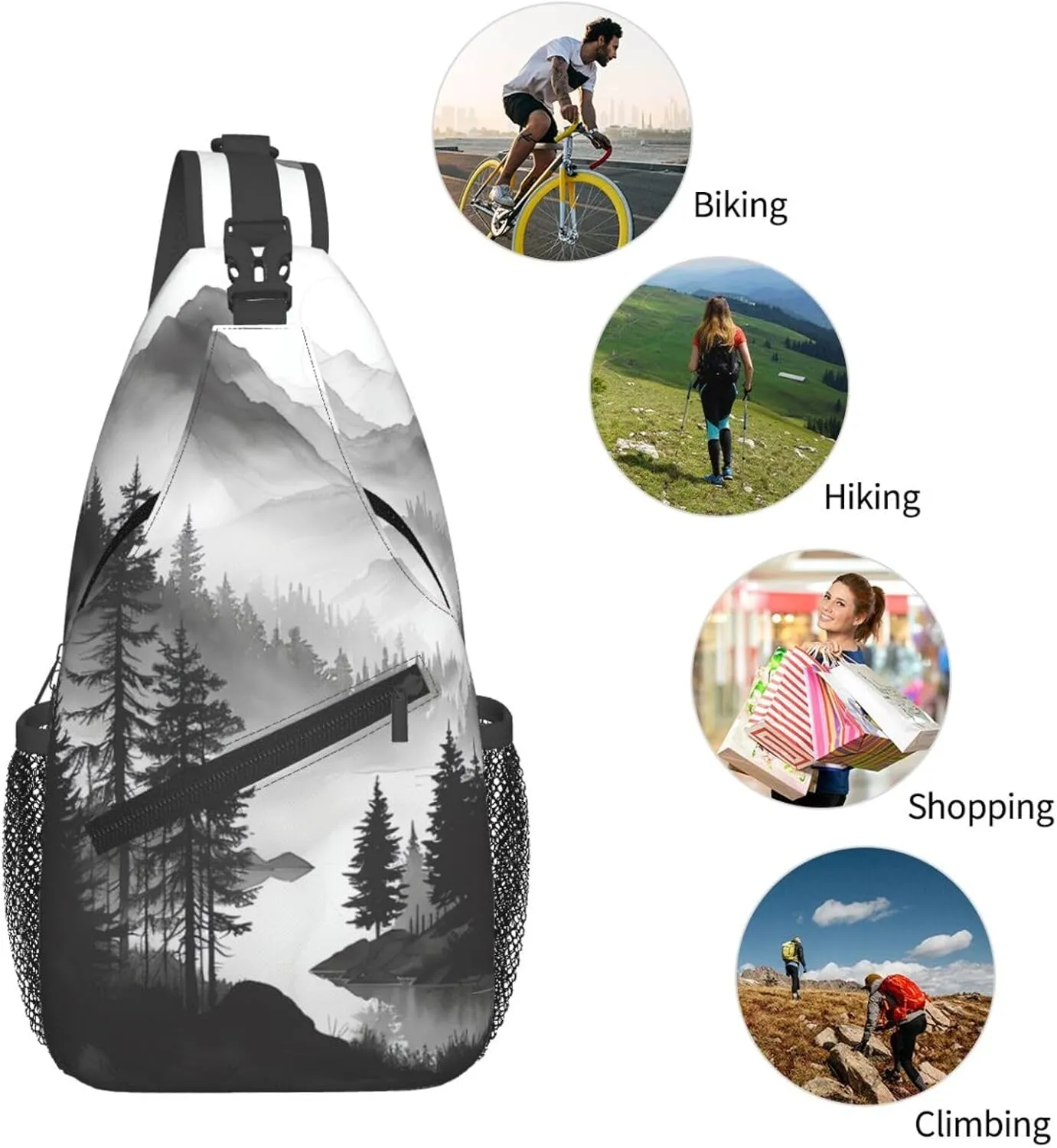 Mountain Lake Tree Landscape Crossbody Sling Bag For Women Men Fashion Chest Bag Shoulder Bag Sling Backpack Travel Hiking Casual Sport Daypack