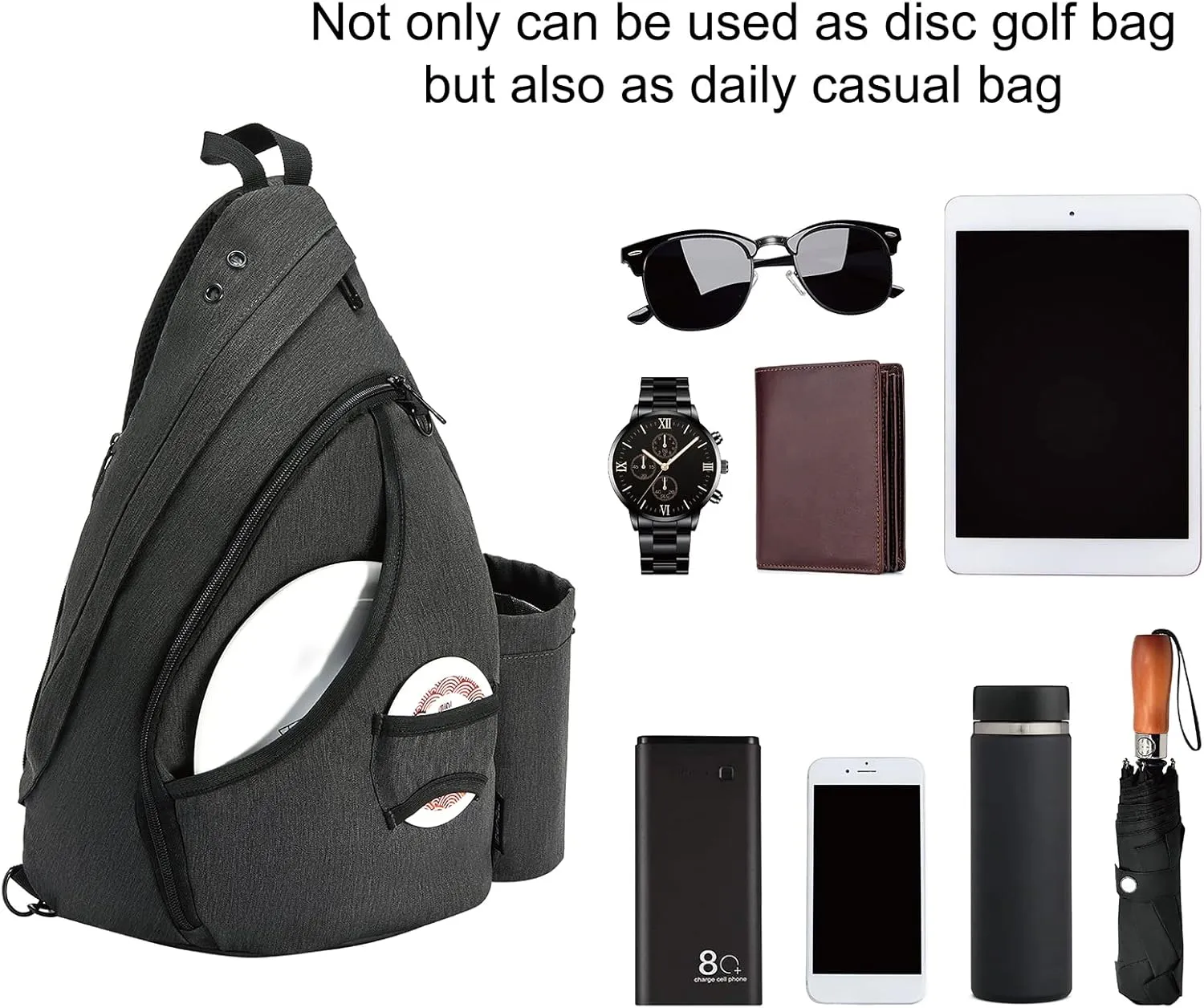 MOYAQI Disc Golf Bag with Retriever Holder and Storage Pockets, Disc Golf Backpack with 8-10 Disc Capacity, Padded Adjustable Strap and Back Panel, Lightweight and Durable