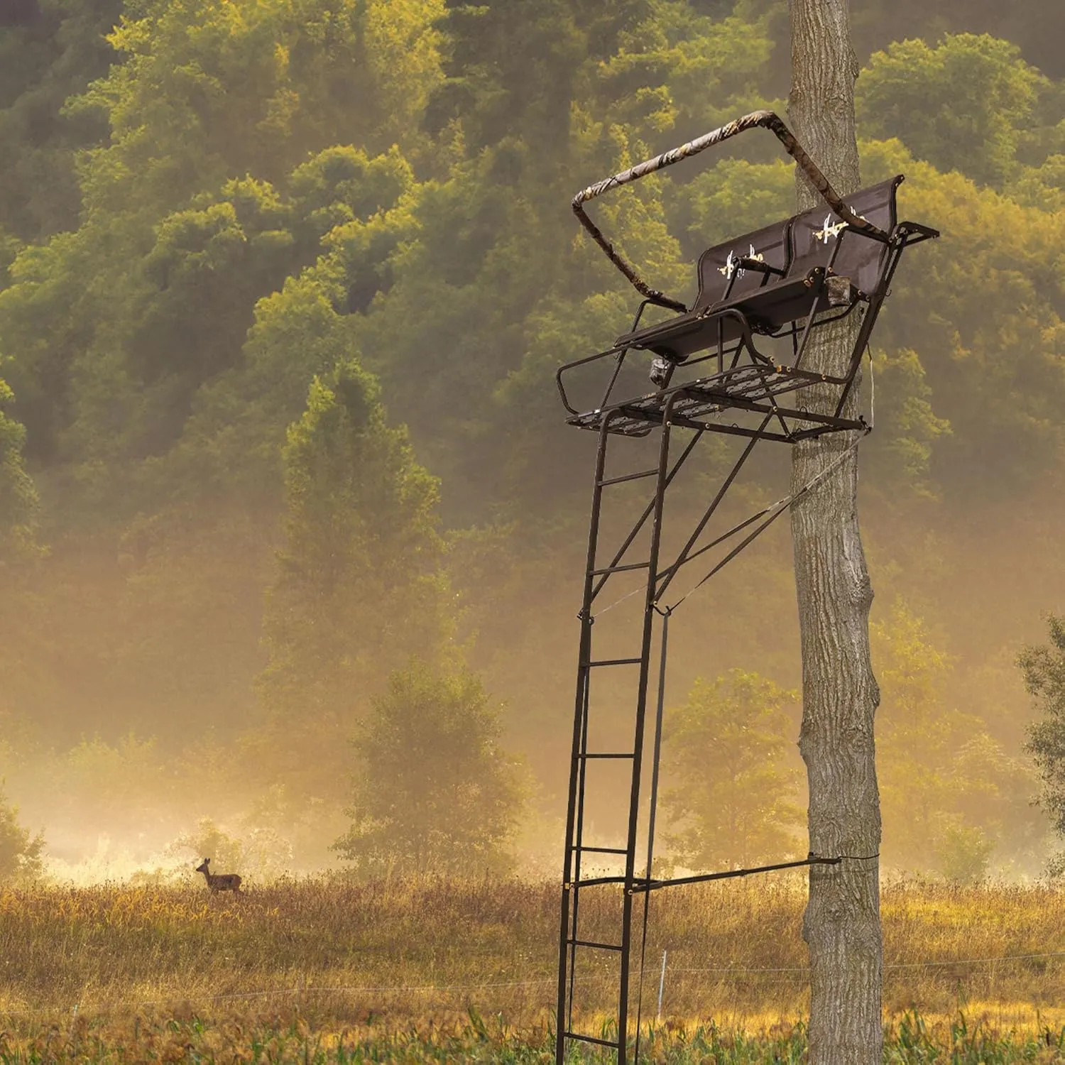 Muddy 2 Person Outdoor Hunting Climbing Ladder, Tree Stand with Flex-Tek Seat, 500 Pound Maximum Capacity