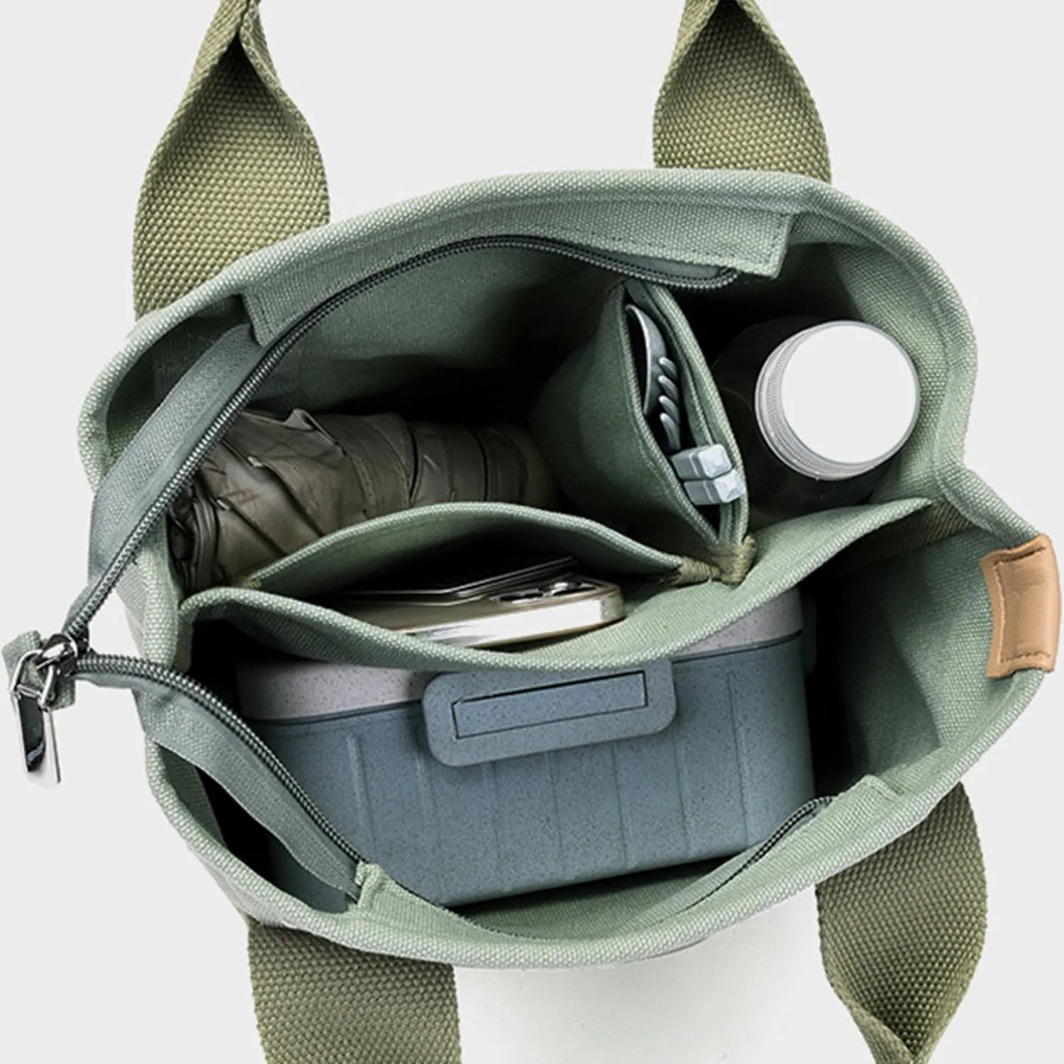 Multi Pocket Canvas Tote Bag with Zipper Shoulder Bag Handbag with Compartments Crossbody Bag Shoulder Bag