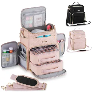 Multi-Pockets Nail Polish Organizer Case with UV Light Storage, Nail Organizers and Storage for Nail Tech with Protective Side Pocket, Gel nail bag organizer Hold 48 Bottle (Pink)