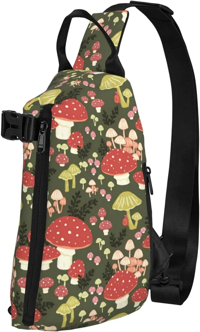 Mushrooms Pattern Sling Backpack Rope Crossbody Shoulder Bag for Men Women Travel Hiking Outdoor Daypack