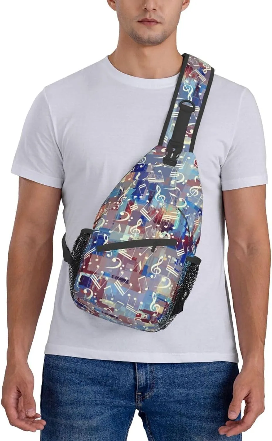 Music Notes Crossbody Bag Music Shoulder Bag Backpack Notes Sling Bag Chest Casual Daypack for Outdoor