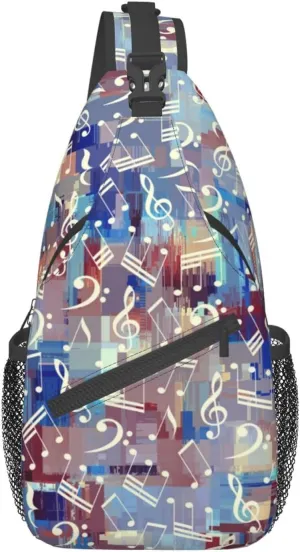 Music Notes Crossbody Bag Music Shoulder Bag Backpack Notes Sling Bag Chest Casual Daypack for Outdoor
