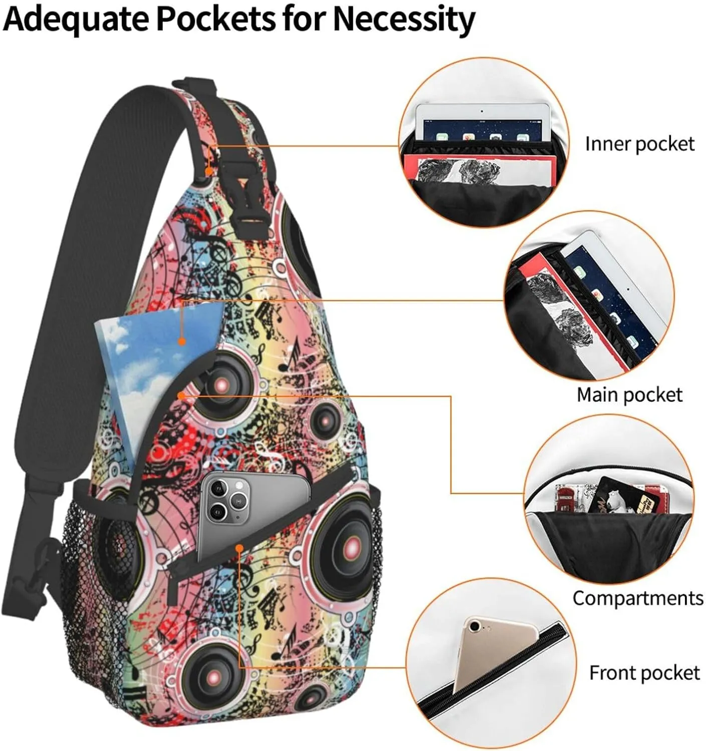 Music Notes Crossbody Bag Music Shoulder Bag Backpack Notes Sling Bag Chest Casual Daypack for Outdoor