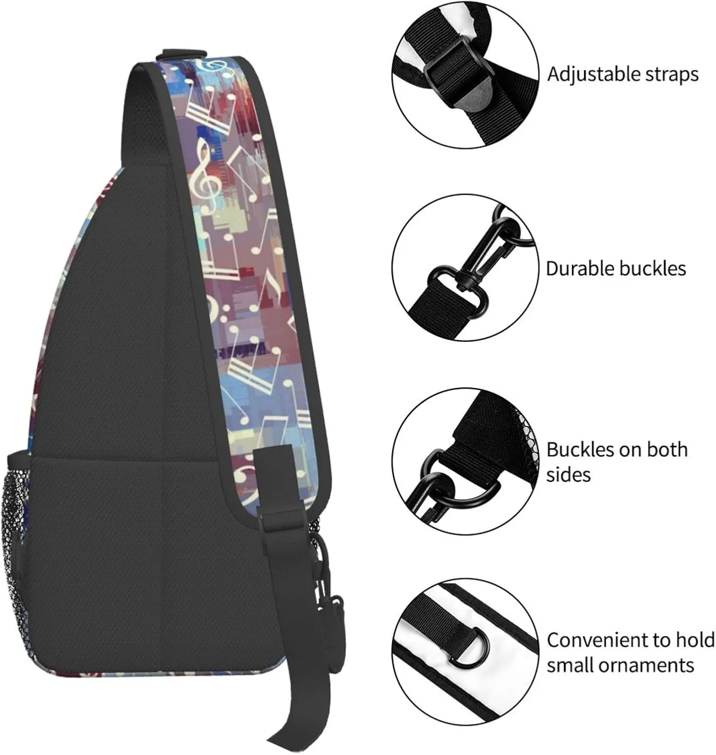 Music Notes Crossbody Bag Music Shoulder Bag Backpack Notes Sling Bag Chest Casual Daypack for Outdoor