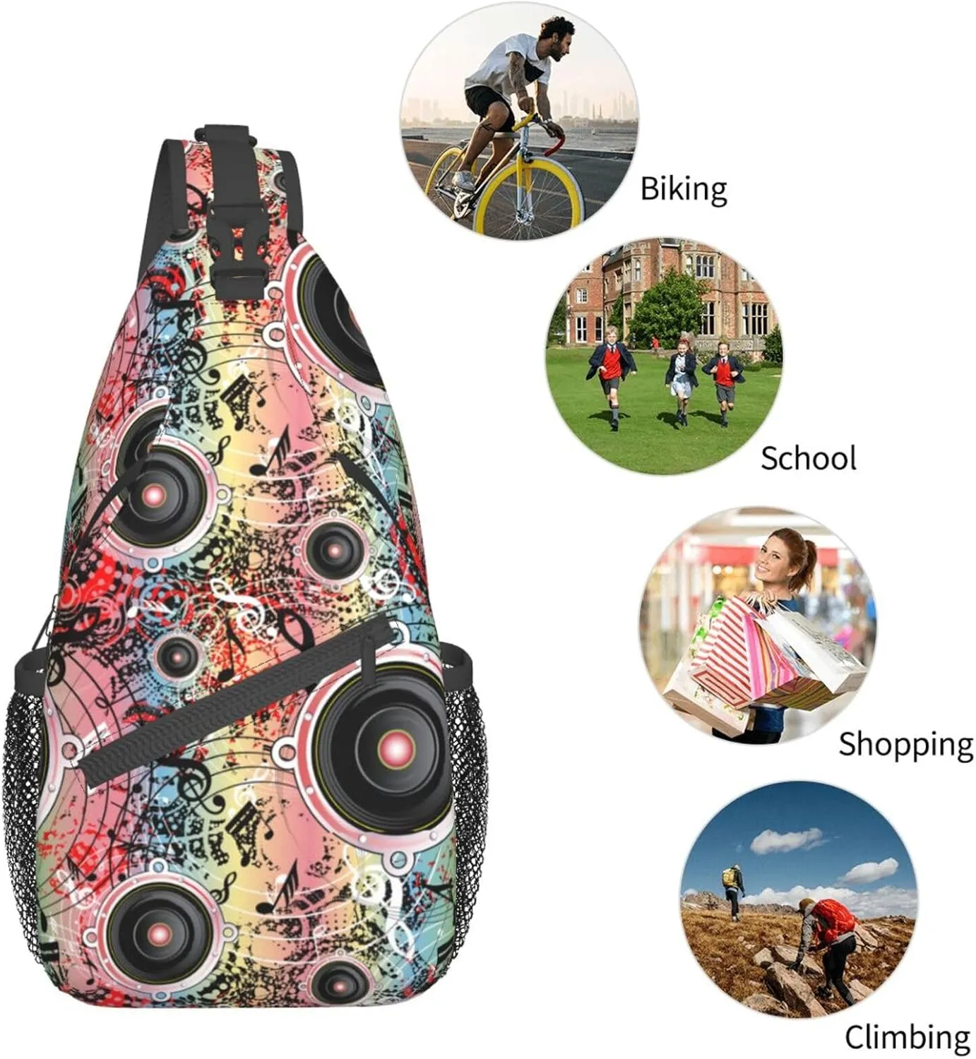 Music Notes Crossbody Bag Music Shoulder Bag Backpack Notes Sling Bag Chest Casual Daypack for Outdoor