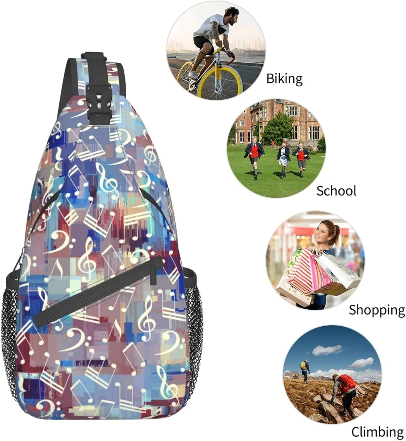 Music Notes Crossbody Bag Music Shoulder Bag Backpack Notes Sling Bag Chest Casual Daypack for Outdoor