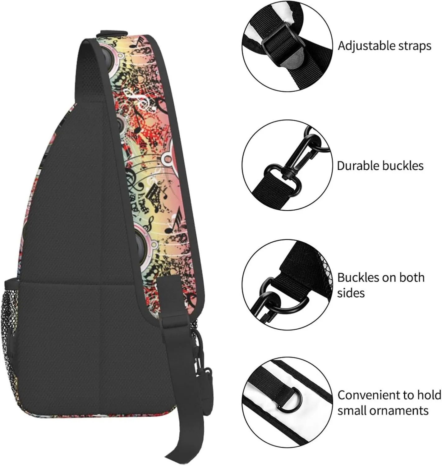 Music Notes Crossbody Bag Music Shoulder Bag Backpack Notes Sling Bag Chest Casual Daypack for Outdoor