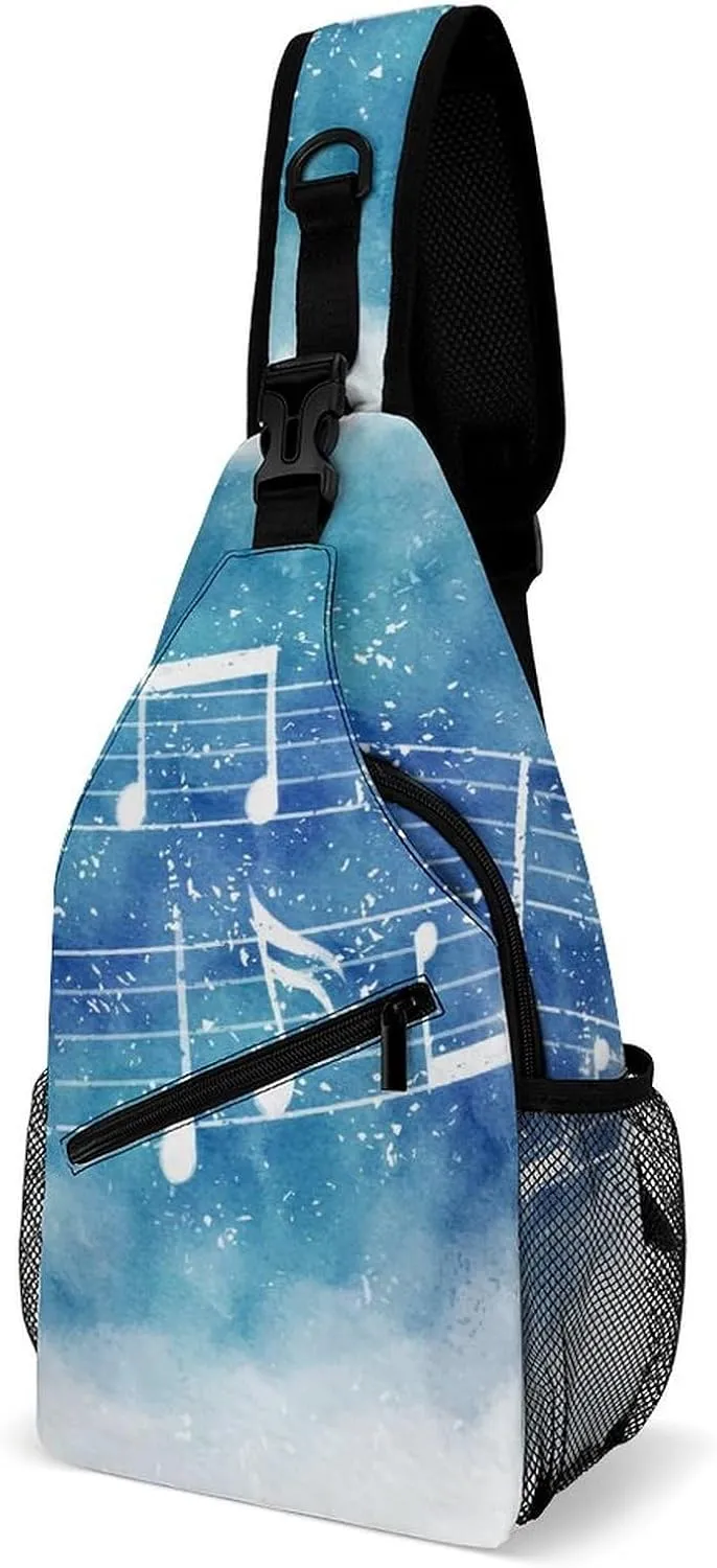 Musical-notes Texture Sling Bag Crossbody Backpack for Men Women Chest Bag For Travel Hiking Cycling Camping