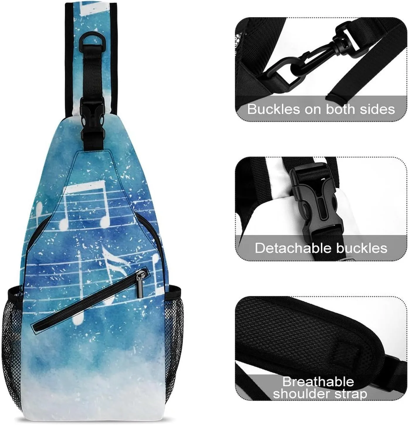 Musical-notes Texture Sling Bag Crossbody Backpack for Men Women Chest Bag For Travel Hiking Cycling Camping