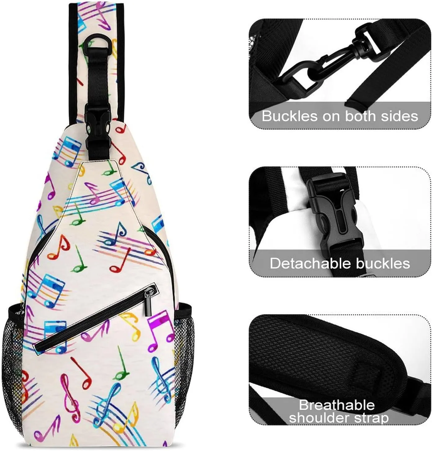 Musical-with-staves Pattern Crossbody Sling Bag for Women Men Travel Chest Bag, Cycling Shoulder Backpack