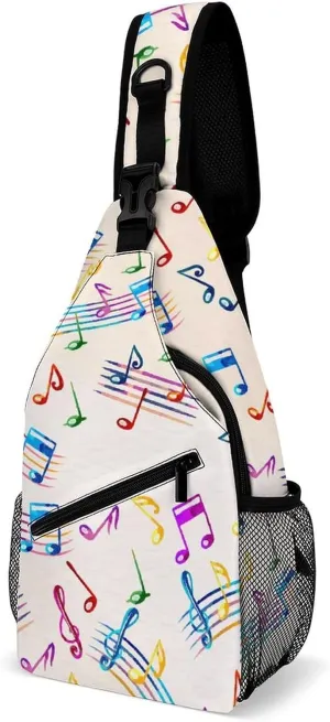 Musical-with-staves Pattern Crossbody Sling Bag for Women Men Travel Chest Bag, Cycling Shoulder Backpack